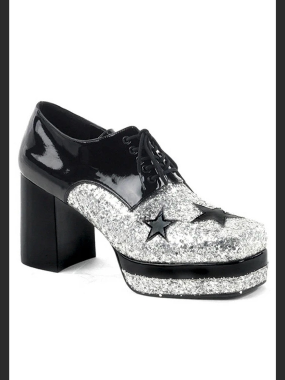 Funtasma Black Patent and Silver Glitter Star Platform Lace-Up Shoes